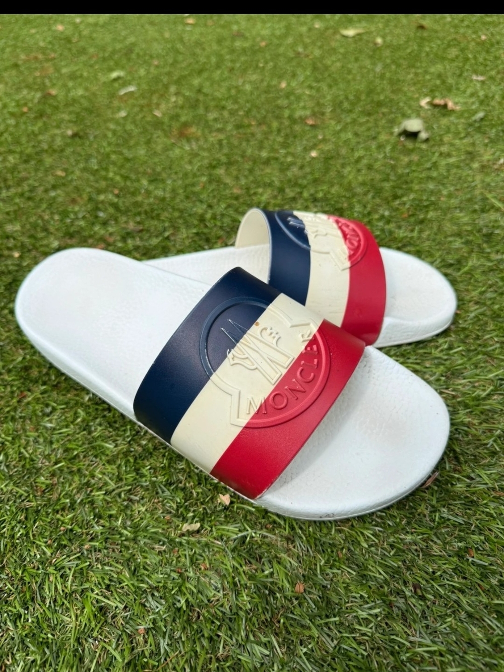 Moncler White Red Navy Slide Sandals